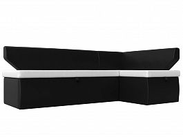 Кухонный угловой диван Омура правый (основа экокожа белая, компаньон экокожа черная) - Фото предпросмотра