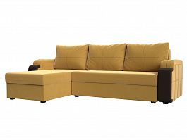 Угловой диван Николь Лайт левый (основа микровельвет желтый, компаньон экокожа коричневая) - Фото предпросмотра