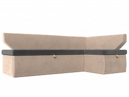 Кухонный угловой диван Омура правый (основа велюр серый, компаньон велюр бежевый) - Фото предпросмотра