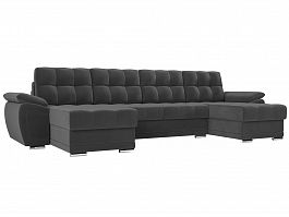 П-образный диван Нэстор (полностью велюр серый) - Фото предпросмотра