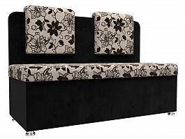 Кухонный прямой диван Маккон 2-х местный цветы\черный, рогожка\велюр - Фото предпросмотра
