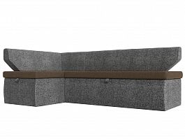 Кухонный угловой диван Омура левый (основа рогожка коричневая, компаньон рогожка серая) - Фото предпросмотра