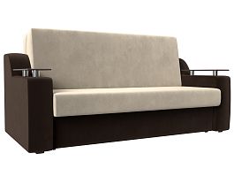 Прямой диван аккордеон Сенатор 140 (основа микровельвет бежевый, компаньон микровельвет коричневый) - Фото предпросмотра