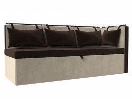 Кухонный диван Метро с углом правый (основа микровельвет коричневый, компаньон микровельвет бежевый) - Фото предпросмотра
