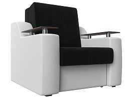 Кресло-кровать Сенатор 80 (основа микровельвет черный, компаньон экокожа белая) - Фото предпросмотра