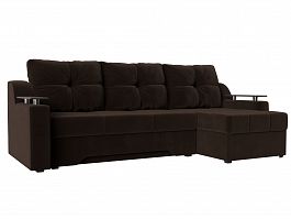 Угловой диван Сенатор правый (полностью микровельвет коричневый) - Фото предпросмотра