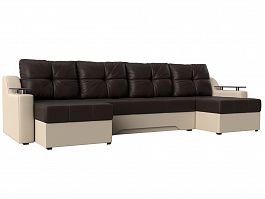 П-образный диван Сенатор (основа экокожа коричневая, компаньон экокожа бежевая) - Фото предпросмотра