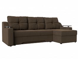 Угловой диван Сенатор правый (полностью рогожка коричневая) - Фото предпросмотра
