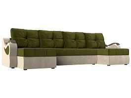 П-образный диван Меркурий (основа микровельвет зеленый, компаньон микровельвет бежевый) - Фото предпросмотра