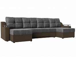 П-образный диван Сенатор (основа рогожка серая, компаньон рогожка коричневая) - Фото предпросмотра