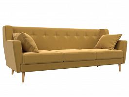 Прямой диван Брайтон 3 (полностью микровельвет желтый) - Фото предпросмотра