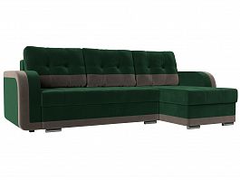 Угловой диван Марсель правый (основа велюр зеленый, компаньон велюр коричневый) - Фото предпросмотра