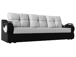 Прямой диван Меркурий еврокнижка (основа экокожа белая, компаньон экокожа черная) - Фото предпросмотра