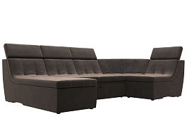 П-образный модульный диван Холидей Люкс (полностью велюр коричневый) - Фото предпросмотра