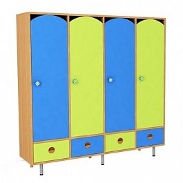 Шкафчик для одежды 4-секционный стандарт (цветной фасад) с ящиками - Фото предпросмотра