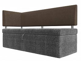 Кухонный прямой диван Стоун с углом левый (основа рогожка серая, компаньон рогожка коричневая) - Фото предпросмотра