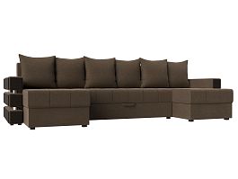 П-образный диван Венеция (полностью рогожка коричневая) - Фото предпросмотра