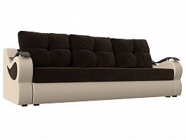 Прямой диван Меркурий еврокнижка (основа микровельвет коричневый, компаньон экокожа бежевая) - Фото предпросмотра