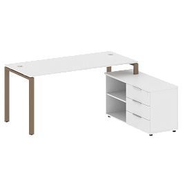 Metal System Р. ст. с тумбой на П-образном м/к БП.РС-СТС-2.4 (R) Белый/Мокко металл 1700*1520*750 - Фото предпросмотра