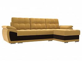 Угловой диван Нэстор правый (основа микровельвет желтый, вставка микровельвет коричневый) - Фото предпросмотра