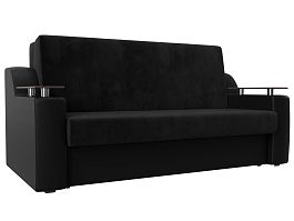 Прямой диван аккордеон Сенатор 160 (основа велюр черный, компаньон экокожа черная) - Фото предпросмотра