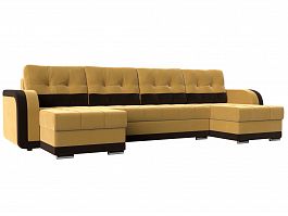 П-образный диван Марсель (основа микровельвет желтый, компаньон микровельвет коричневый) - Фото предпросмотра