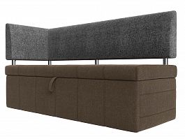 Кухонный прямой диван Стоун с углом левый (основа рогожка коричневая, компаньон рогожка серая) - Фото предпросмотра
