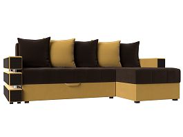 Угловой диван Венеция правый (основа микровельвет коричневый, компаньон микровельвет желтый) - Фото предпросмотра
