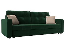 Прямой диван Ливерпуль Лайт (полностью велюр зеленый, подушки велюр ЗЕЛ/беж) - Фото предпросмотра