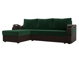 Угловой диван Меркурий Лайт левый (основа велюр зеленый, компаньон экокожа коричневая) - Фото предпросмотра