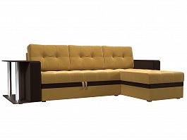 Угловой диван Атланта М правый угол (основа микровельвет желтый, компаньон микровельвет коричневый, вставка микровельвет коричневый) - Фото предпросмотра