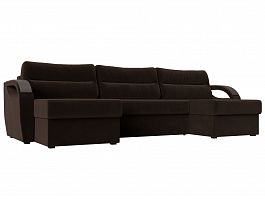 П-образный диван Форсайт (полностью микровельвет коричневый) - Фото предпросмотра
