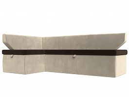 Кухонный угловой диван Омура левый (основа микровельвет коричневый, компаньон микровельвет бежевый) - Фото предпросмотра
