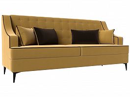 Прямой диван Марк (полностью микровельвет желтый, кант микровельвет коричневый, подушки микровельвет ЖЕЛ/КОР) - Фото предпросмотра
