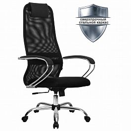 Кресло офисное МЕТТА "SU-B-8" хром, ткань-сетка, сиденье мягкое, черное - Фото предпросмотра