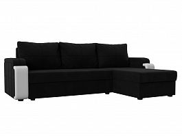 Угловой диван Николь Лайт (основа микровельвет черный, компаньон экокожа белая) - Фото предпросмотра