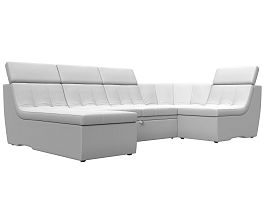 П-образный модульный диван Холидей Люкс (полностью экокожа белая) - Фото предпросмотра