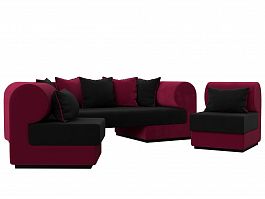 Кипр набор 3 (основа микровельвет черный, компаньон микровельвет бордовый, подушки микровельвет черный, кант бордовый) - Фото предпросмотра