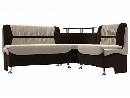 Кухонный угловой диван Сидней правый (основа микровельвет бежевый, компаньон микровельвет коричневый) - Фото предпросмотра