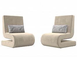 Кресло Волна (полностью микровельвет бежевый, подушки велюр серый с узором) - Фото предпросмотра