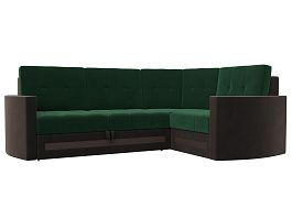 Угловой диван Белла правый (основа велюр зеленый, компаньон велюр коричневый) - Фото предпросмотра
