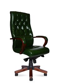 Кресло офисное Боттичелли / дерево / зеленая глянцевая кожа /мультиблок - Фото предпросмотра