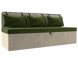 Кухонный прямой диван Метро (основа микровельвет зеленый, компаньон микровельвет бежевый) - Фото предпросмотра