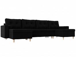 П-образный диван Белфаст (полностью микровельвет черный) - Фото предпросмотра