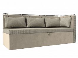Кухонный диван Метро с углом (основа рогожка Корфу 02, компаньон микровельвет бежевый) - Фото предпросмотра