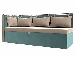 Кухонный диван Метро с углом левый (основа велюр бежевый, компаньон велюр бирюзовый) - Фото предпросмотра