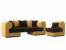 Кипр набор 2 (основа микровельвет коричневый, компаньон микровельвет желтый, подушка микровельвет коричневый, кант желтый) - Фото предпросмотра