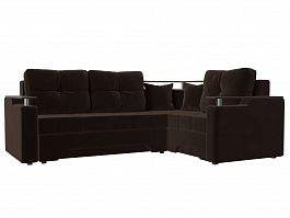 Угловой диван Комфорт правый (полностью микровельвет коричневый) - Фото предпросмотра
