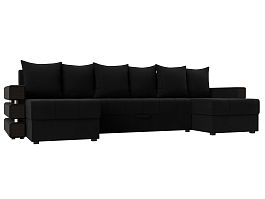 П-образный диван Венеция (полностью микровельвет черный) - Фото предпросмотра