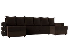П-образный диван Венеция (полностью микровельвет коричневый) - Фото предпросмотра